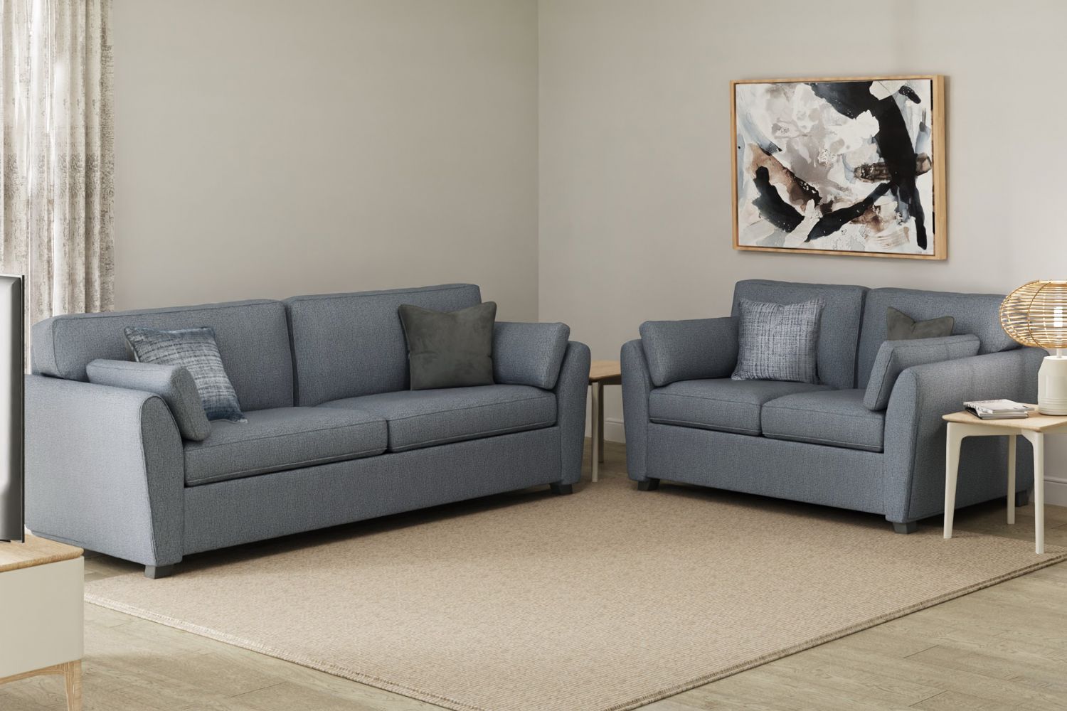 Blue Fabric 2 Seater Standard Back Sofa