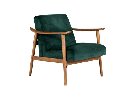Green Chenille Fabric Accent Chair Rubberwood Framed