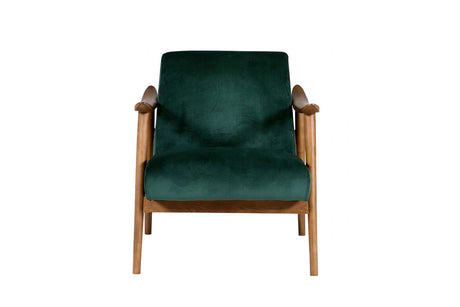 Green Chenille Fabric Accent Chair Rubberwood Framed