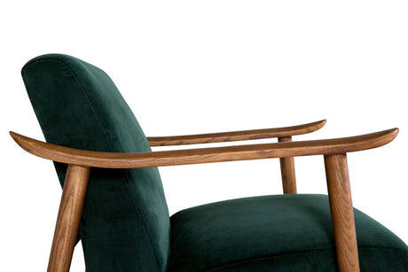 Green Chenille Fabric Accent Chair Rubberwood Framed