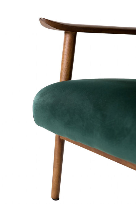 Green Chenille Fabric Accent Chair Rubberwood Framed