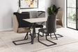 Putty Grey Leather Dining Chair Black Cantilever Metal Legs