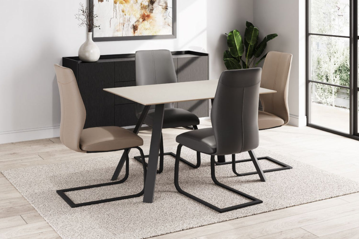 Putty Grey Leather Dining Chair Black Cantilever Metal Legs