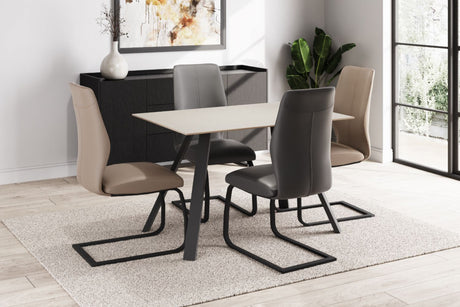 Putty Grey Leather Dining Chair Black Cantilever Metal Legs