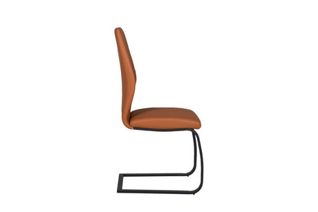 Tan Brown Leather Dining Chair Black Cantilever Metal Legs