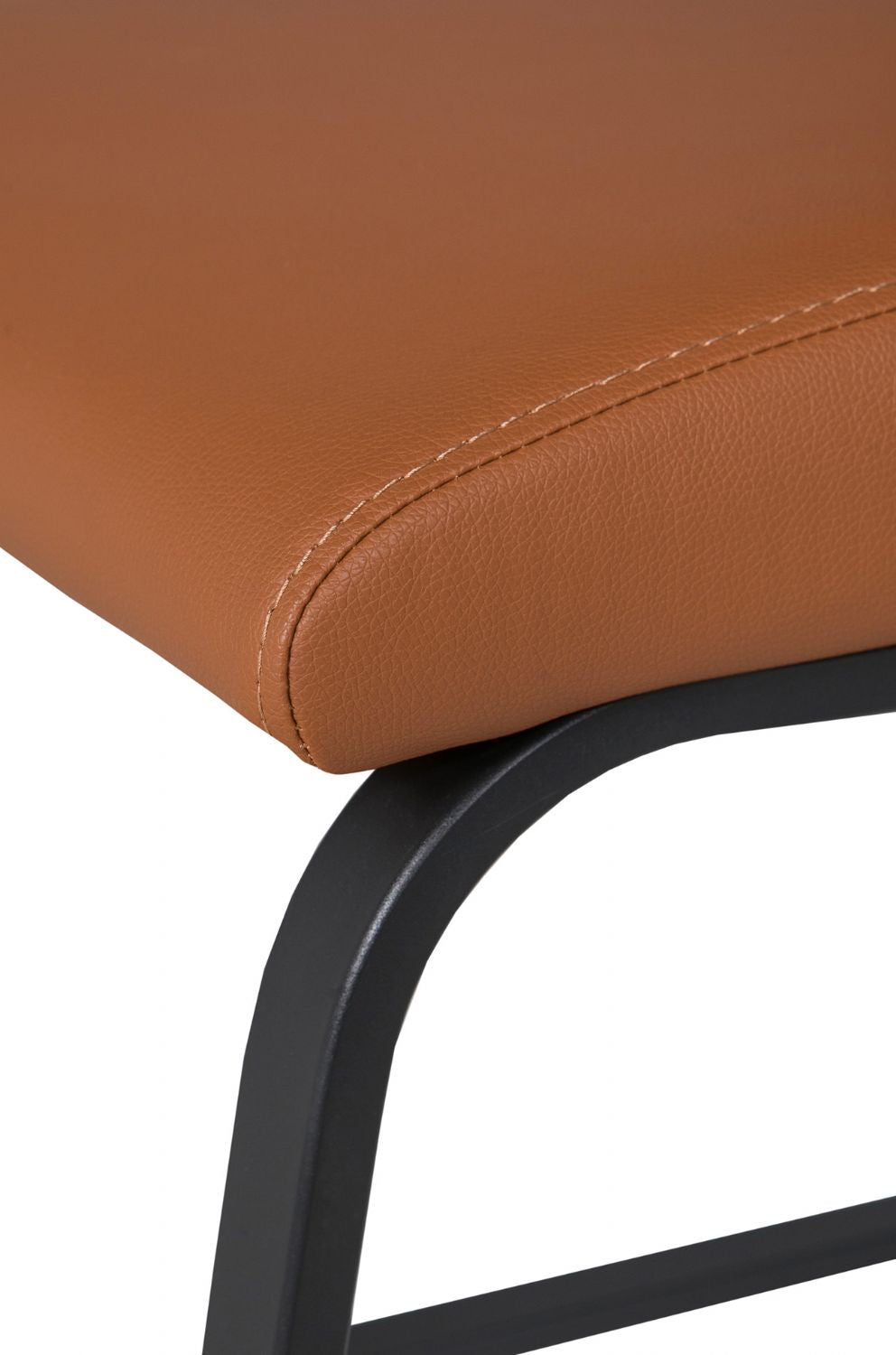 Tan Brown Leather Dining Chair Black Cantilever Metal Legs
