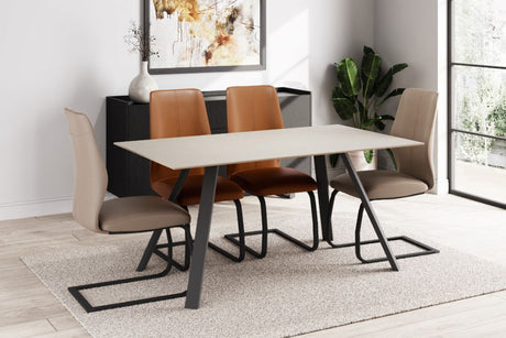 Tan Brown Leather Dining Chair Black Cantilever Metal Legs