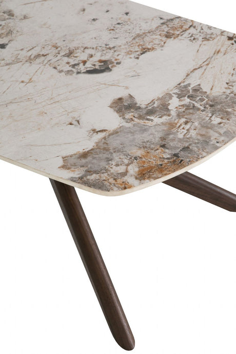 White Sintered Stone Top Coffee Table with Brown Walnut Birch Legs