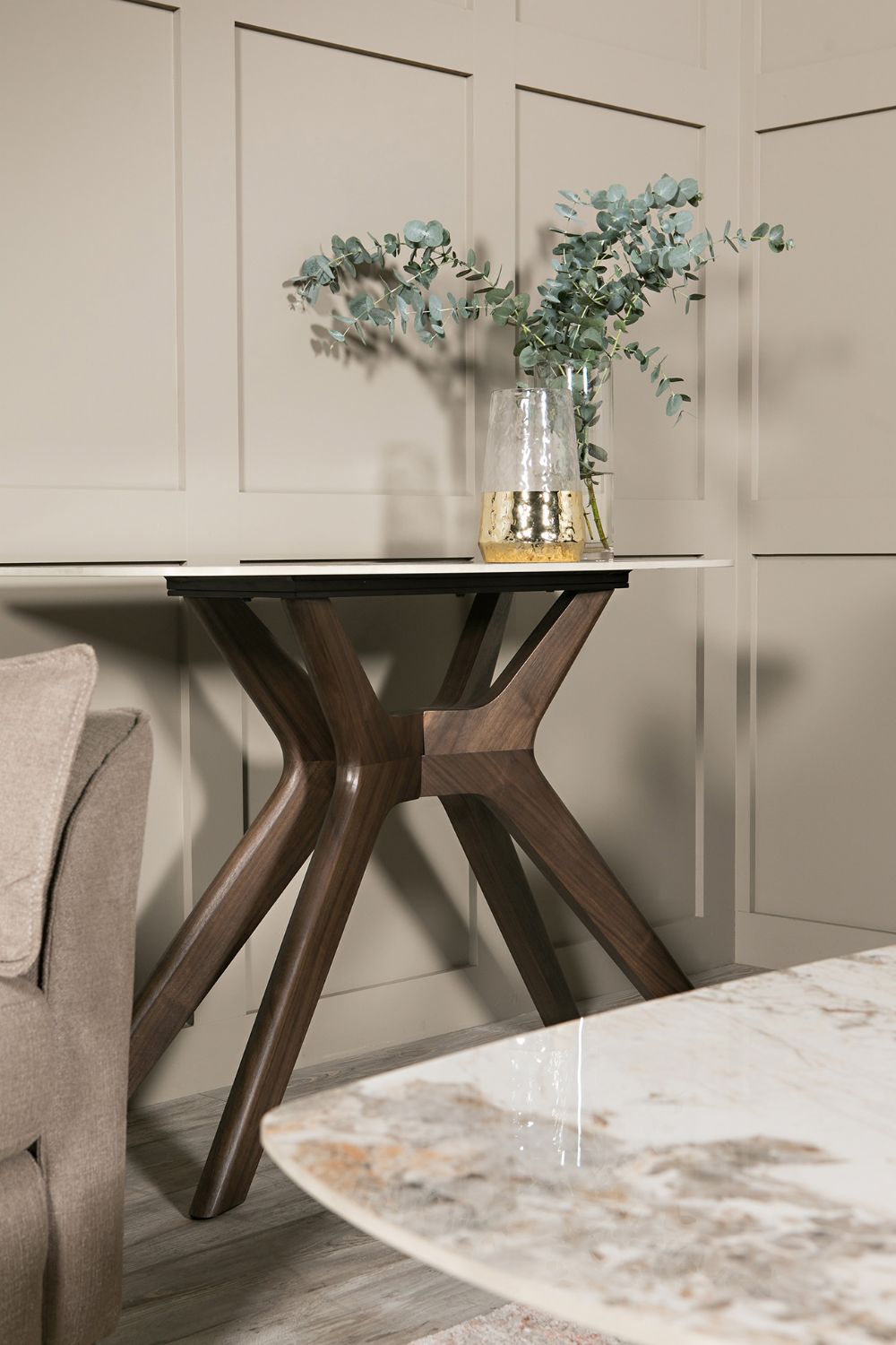 Brown Wooden Console Table Sintered Stone Top