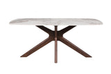 Large Walnut 180cm Rectangular Dining Table Stone Effect Top
