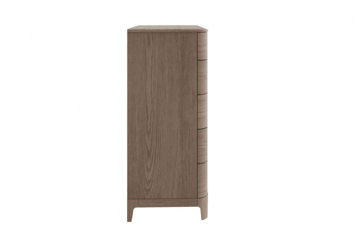 Cream Wooden Tall Chest of 5 Drawers