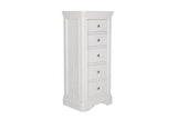 White Decorative Moulding Tall 5 Drawer Chest with Silver Handles