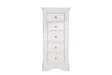 White Decorative Moulding Tall 5 Drawer Chest with Silver Handles