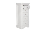White Decorative Moulding Tall 5 Drawer Chest with Silver Handles