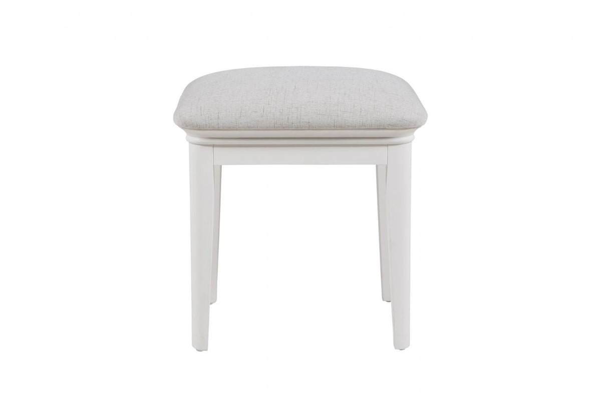 White Wooden Dressing Table Stool Fabric Padded Seat