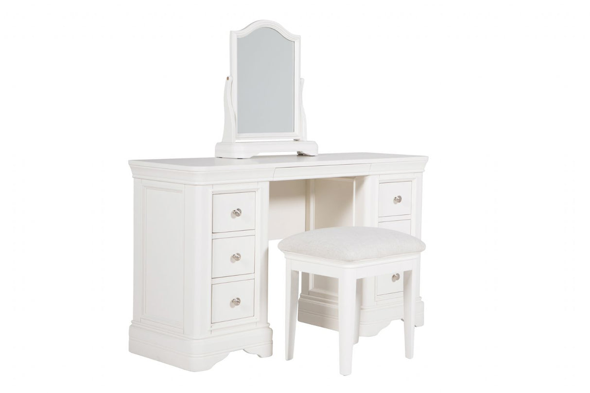 White Wooden Dressing Table Stool Fabric Padded Seat