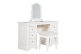 White Wooden Dressing Table Stool Fabric Padded Seat
