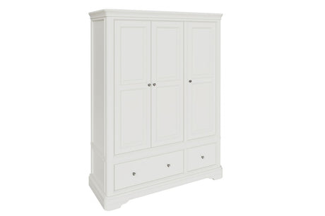 Tall Bone White 3 Door 2 Drawer Triple Wardrobe