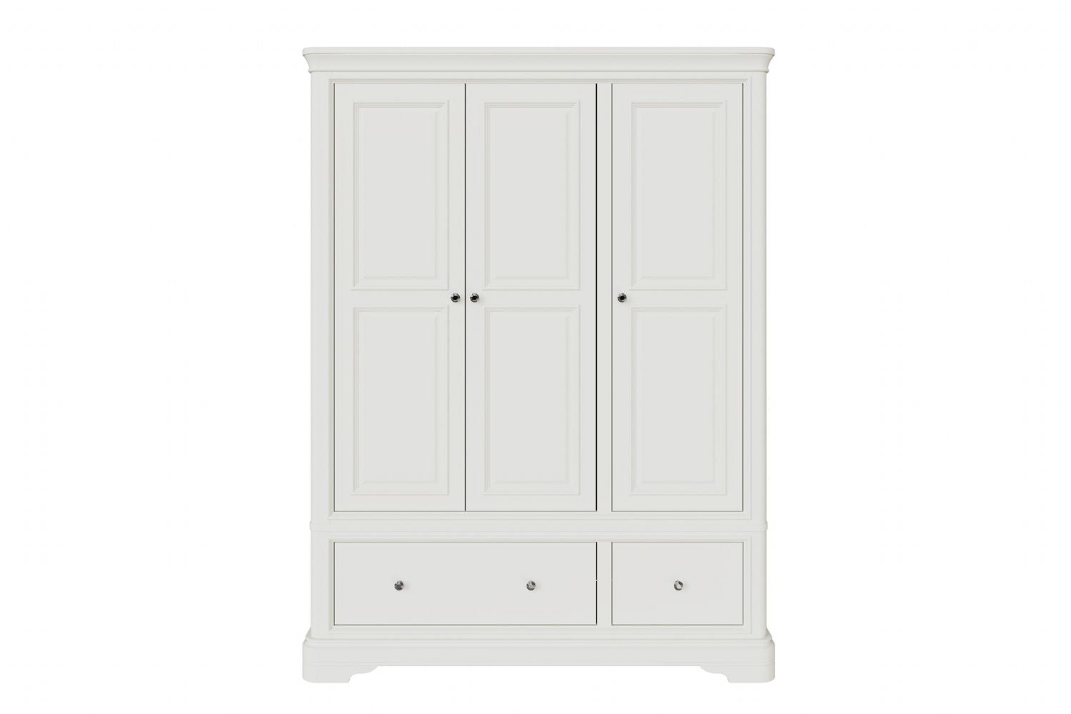 Tall Bone White 3 Door 2 Drawer Triple Wardrobe
