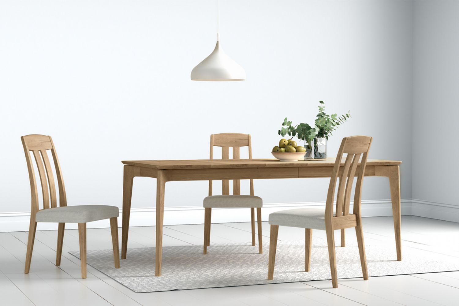 Oak Natural Slat Back Dining Chair Grey Padded Seat