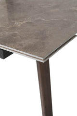 Brown Stone Top Extending Dining Table with Walnut Legs
