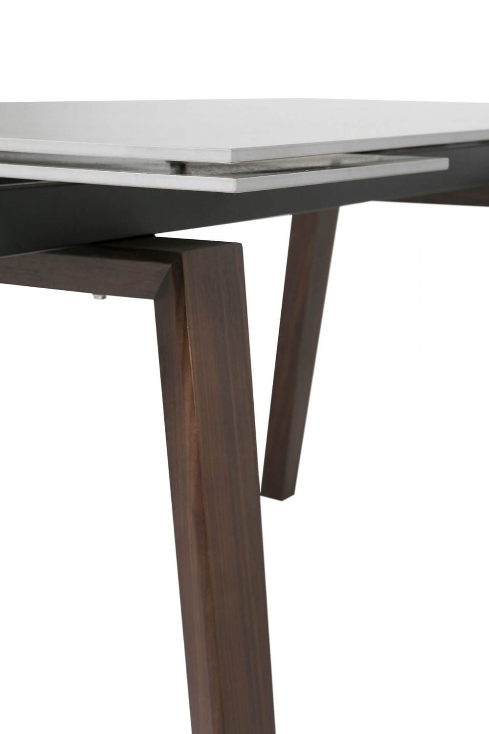 Brown Stone Top Extending Dining Table with Walnut Legs