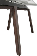 Brown Stone Top Extending Dining Table with Walnut Legs