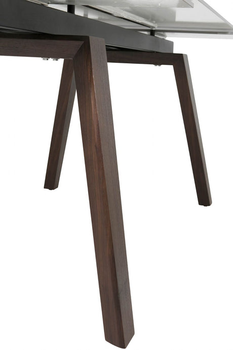Brown Stone Top Extending Dining Table with Walnut Legs