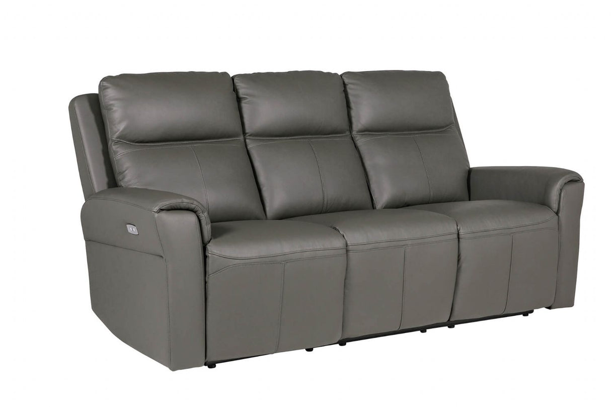 Ash Leather Electric Power Recliner 3 Seater Sofa