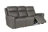 Ash Leather Electric Power Recliner 3 Seater Sofa