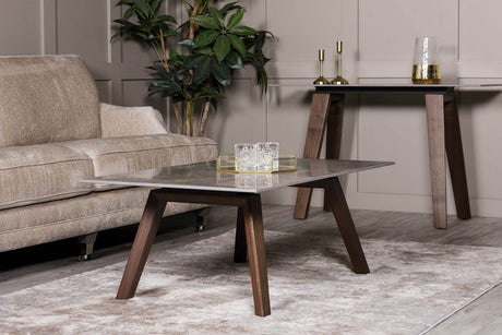 Latte Sintered Stone Top Coffee Table with Walnut Legs