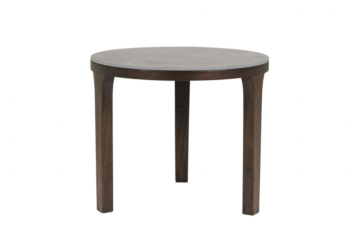 Latte Walnut Wooden Marble Effect Top Round Drinks Table