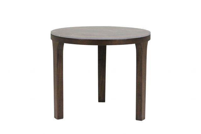 Latte Walnut Wooden Marble Effect Top Round Drinks Table