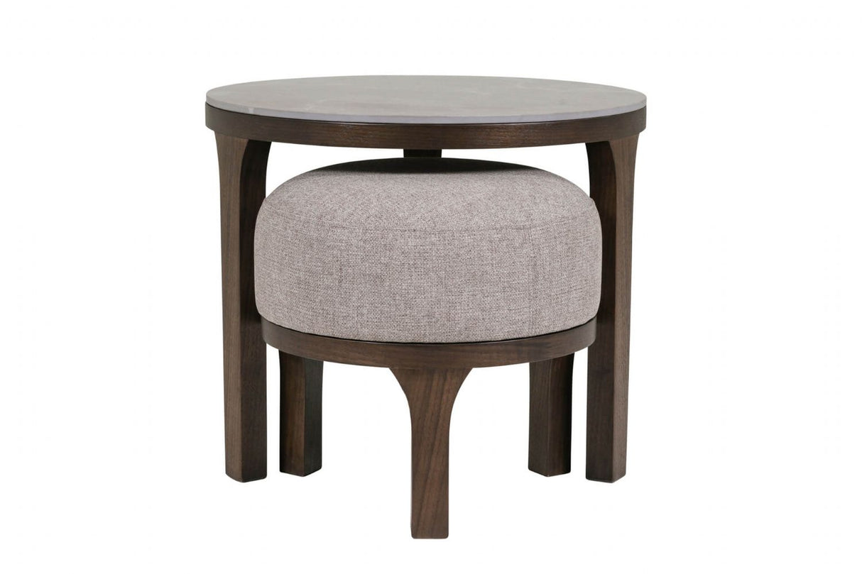 Latte Walnut Wooden Marble Effect Top Round Drinks Table