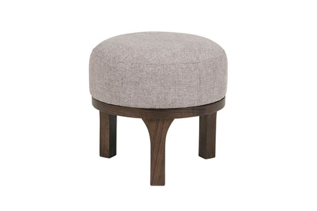Latte Fabric Round Footstool with Walnut Base