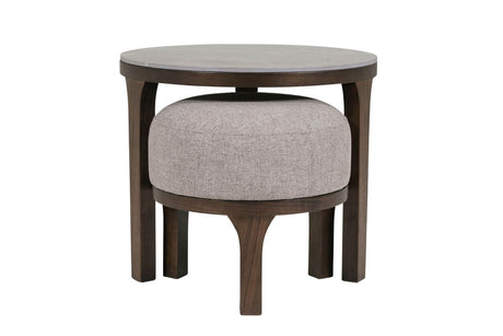 Latte Fabric Round Footstool with Walnut Base