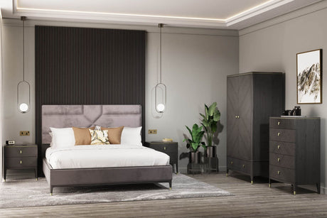 Tall Dark Brown Double Wardrobe 2 Door 2 Ribbed Drawers