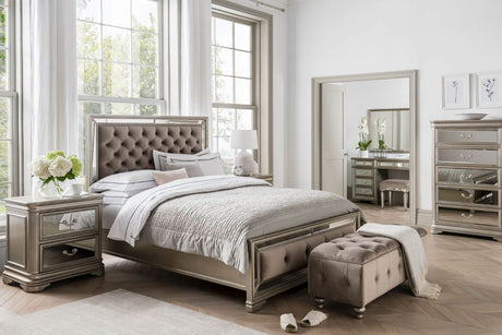 Mirrored Glass Taupe Painted Tall Chest of 5 Drawers