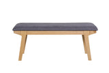 Oak Lacquered Dining Bench 120cm Grey Fabric Padded Seat