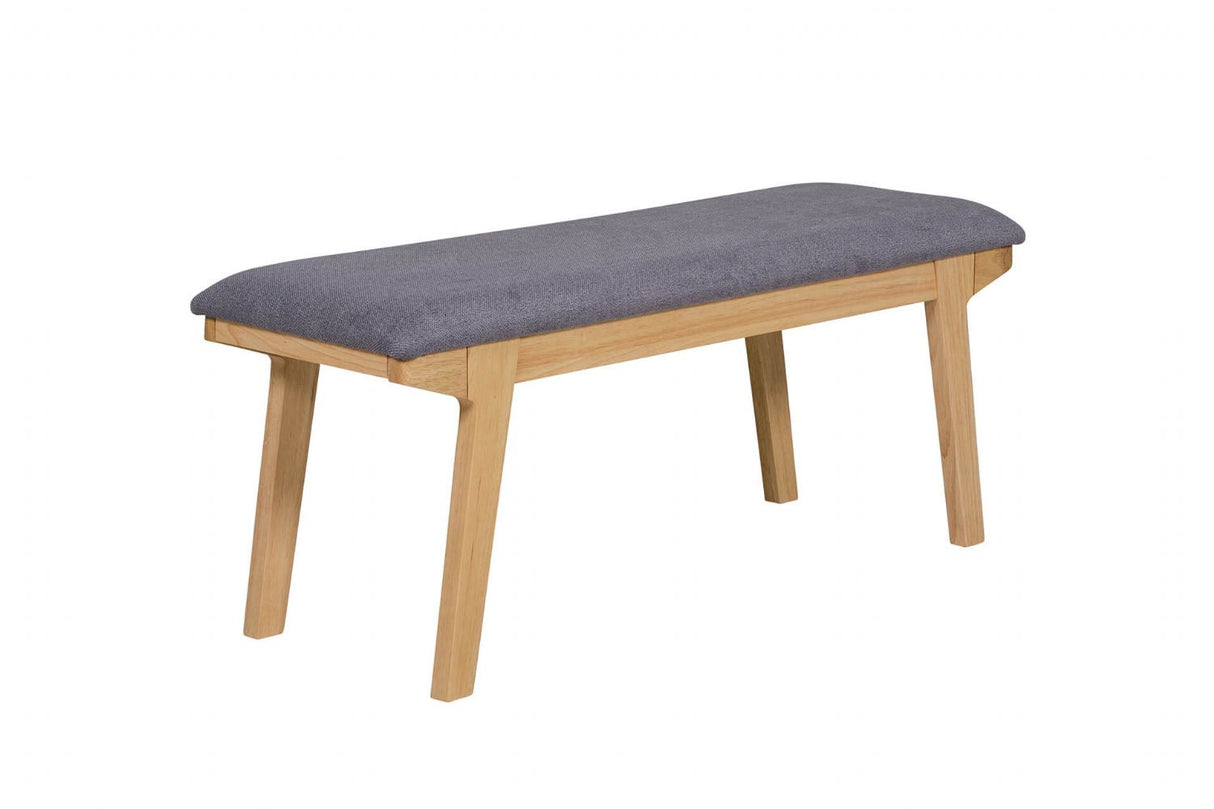 Oak Lacquered Dining Bench 120cm Grey Fabric Padded Seat