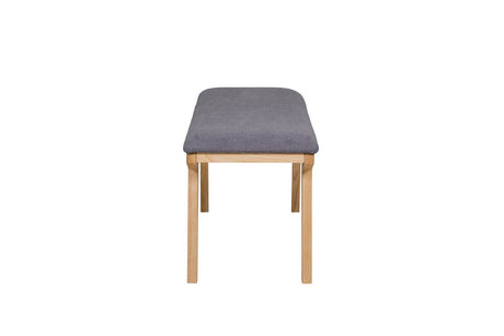 Oak Lacquered Dining Bench 120cm Grey Fabric Padded Seat
