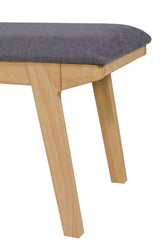 Oak Lacquered Dining Bench 120cm Grey Fabric Padded Seat