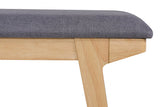 Oak Lacquered Dining Bench 120cm Grey Fabric Padded Seat