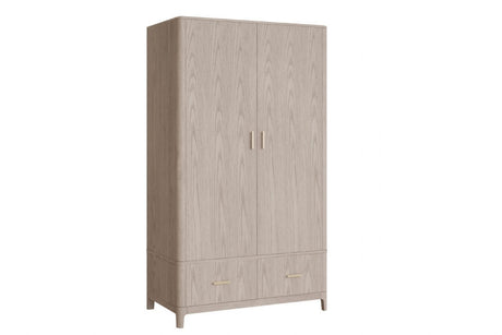 Cream Wooden Double 2 Door 2 Drawer Plain Wardrobe