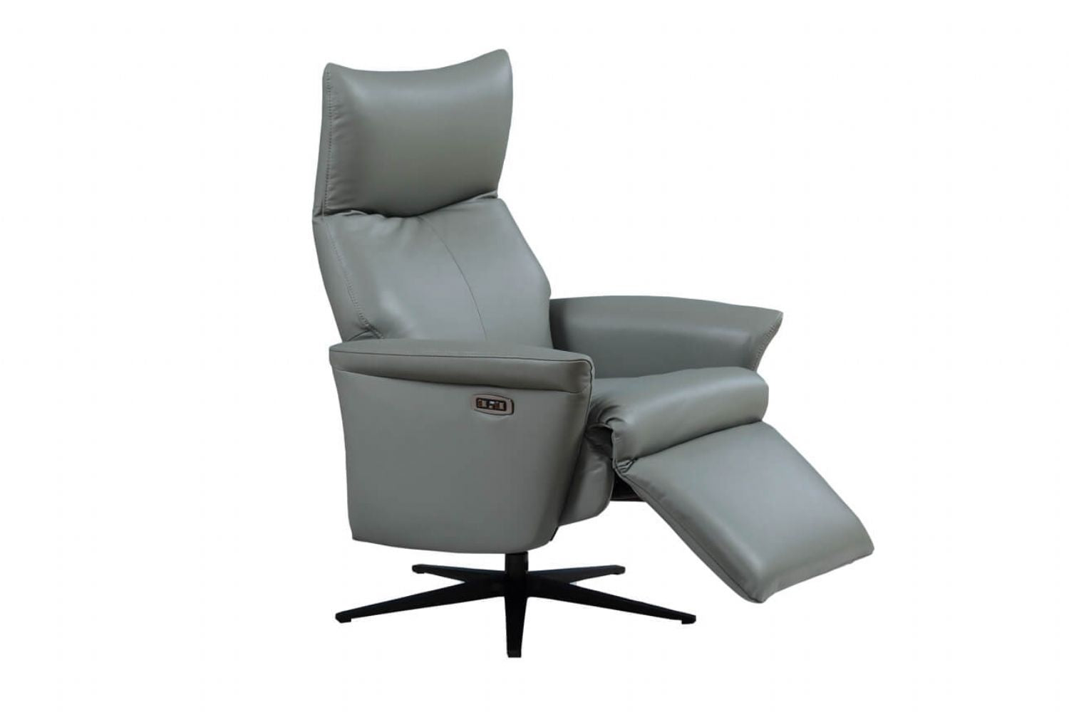 Grey Leather Upholstered Electric Reclining Swivel Accent Chair