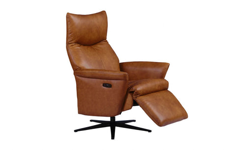 Tan Brown Leather Electric Reclining Swivel Relaxer Armchair