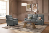 Steel Grey Leather 3 Seater Standard Back Sofa