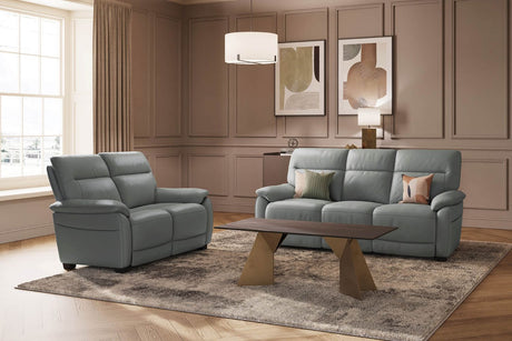 Steel Grey Leather 3 Seater Standard Back Sofa