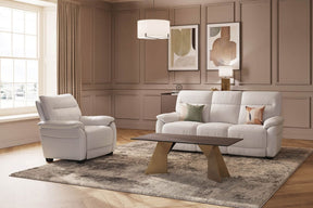 Cashmere Ivory Leather Upholstered 3 Seater Fixed Sofa