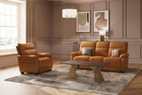 Tan Premium Leather Armchair with Padded Armrest
